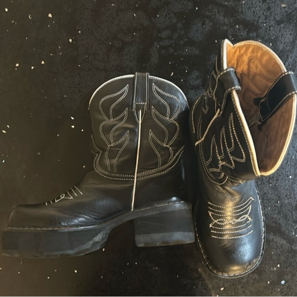 John Fluevog Platform Ankle Cowboy Boots